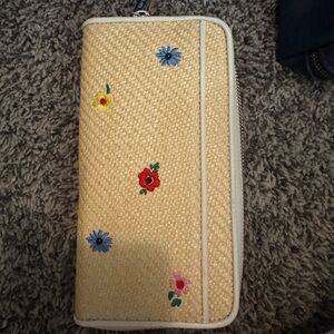 Coach Beige Wallet with Floral Embroidery